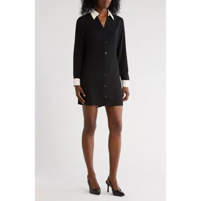 French Connection Contrast Collar Shirtdress In Black