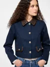 French Connection Denim Jacket With Faux Leather Trim In Blue
