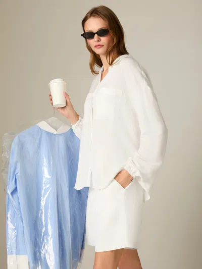 French Connection Cooper Linen Blouson Sleeve Top In White