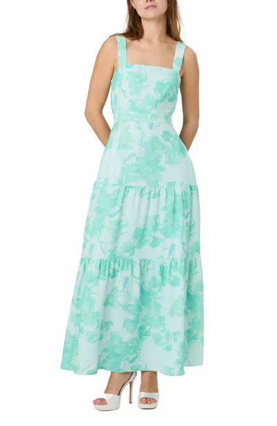 French Connection Cooper Linen Sophie Fleur Maxi Dress In Mermaid Green