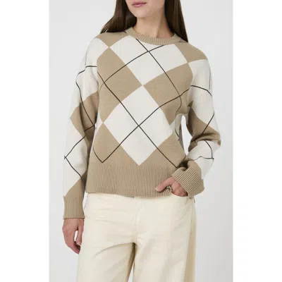 French Connection Cosy Argyle Crew Neck Pullover In Neutral
