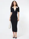 French Connection Cosysoft V Neck Collared Midi Dress In Black