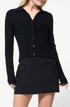 French Connection Cosysoft Knit Button Front Shirt In Black