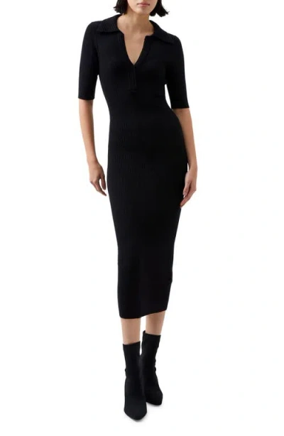 French Connection Cosysoft Polo Rib Midi Jumper Dress In Black