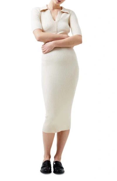 French Connection Cosysoft Polo Rib Midi Sweater Dress In Classic Cream