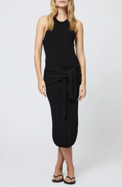 French Connection Cosysoft Tie Front Racerback Midi Dress In Black