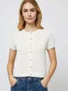 French Connection Pointelle Cotton Blend Cardigan In Cream