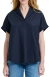 French Connection Poplin Collar Short Sleeve Pullover Top In Blue