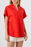 French Connection Cotton Poplin Popover Top In Red