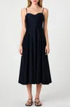 French Connection Pleated Stretch Cotton Sateen Midi Dress In Blue