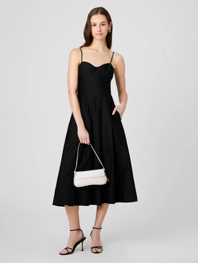 French Connection Cotton Sateen Pleated Midi Dress In Blue