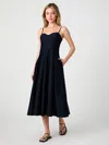 French Connection Pleated Stretch Cotton Sateen Midi Dress In Navy