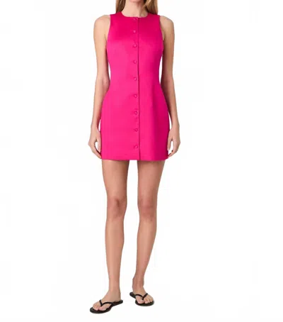 French Connection Cotton Sateen Round Neck Mini Dress In Cerise Pink