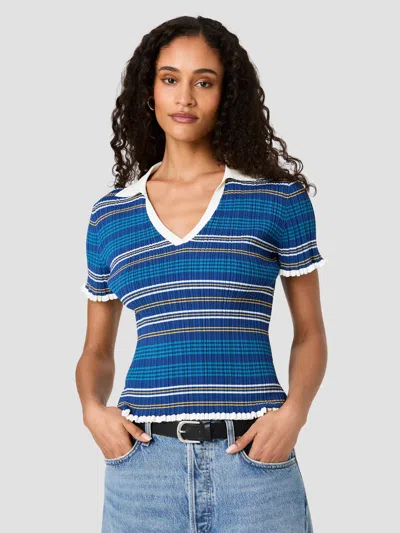 French Connection Crinkle Knit Rib Multi Stripe Top In Porcelain Multi