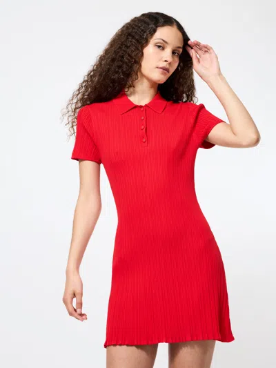 French Connection Crinkle Knit Polo Minidress In Red