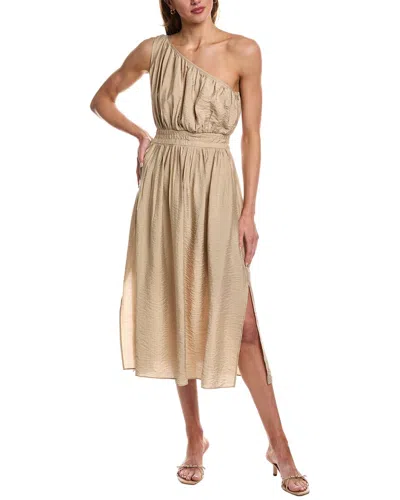 French Connection Crinkled One-shoulder Midi Dress In Beige