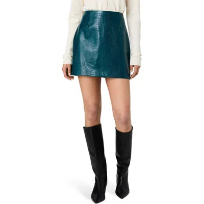 French Connection Croc Embossed Faux Leather Miniskirt In Blue