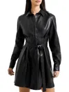 French Connection Crolenda Womens Faux Leather Coated Shirtdress In Black