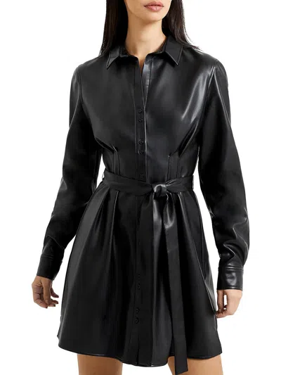 French Connection Crolenda Womens Faux Leather Coated Shirtdress In Black