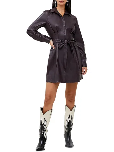 French Connection Crolenda Womens Faux Leather Coated Shirtdress In Multi