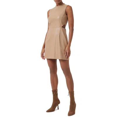 French Connection Crolenda Womens Faux Leather Short Mini Dress In Brown