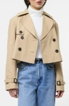 French Connection Cropped Twill Trench Coat In Khaki In Gold
