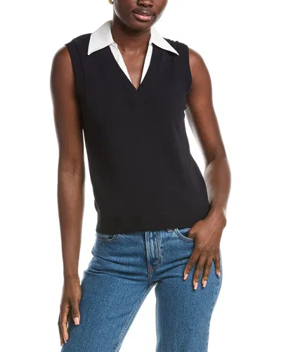 French Connection Cropped Mixed Media Vest In Navy