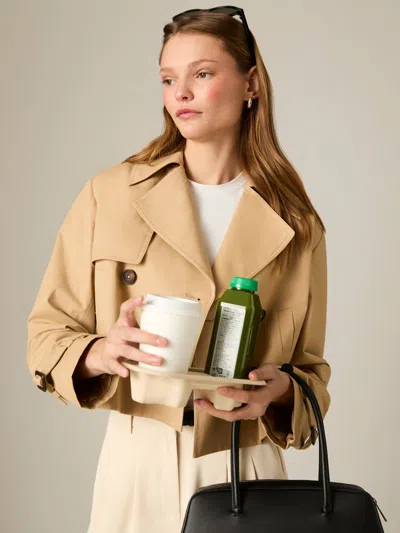 French Connection Cropped Twill Trench In Marine/white