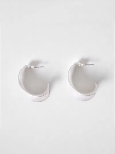 French Connection Curved Hoop Earrings Matte Silver In Metallic