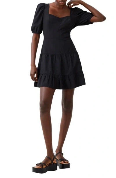 French Connection Cutout Back Puff Sleeve Minidress In 01-black