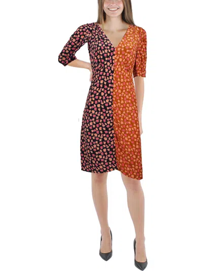French Connection Daisy Petals Mix Womens Floral Print Short Mini Dress In Orange