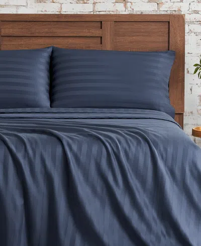 French Connection Damask Stripe 300-thread Count Cotton Sateen 3-pc. Sheet Set, Twin In Navy