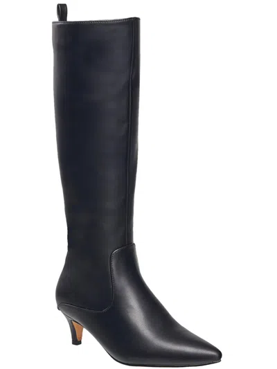 French Connection Darcy Womens Faux Leather Kitten Heel Knee-high Boots In Black