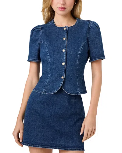 French Connection Delancey Denim Puff Sleeve Button Front Top In Blue