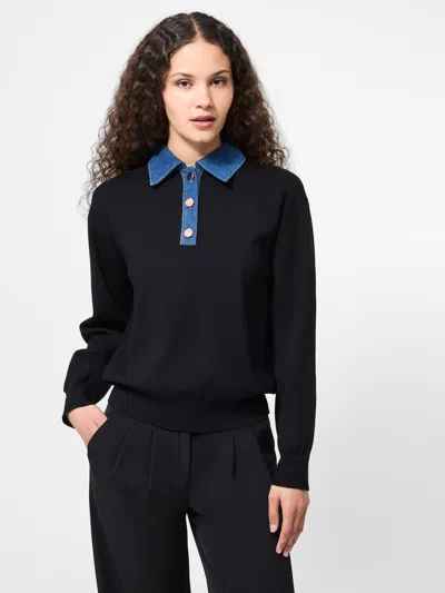 French Connection Denim Collar Sweater  Knitwear In Black