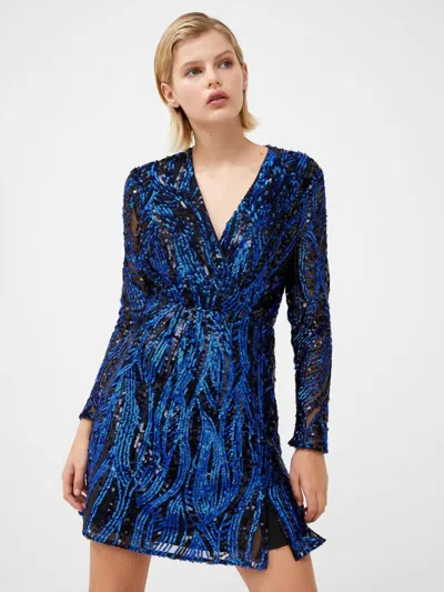 French Connection Deniz Embellished Mini Dress In Surf The Web In Blue