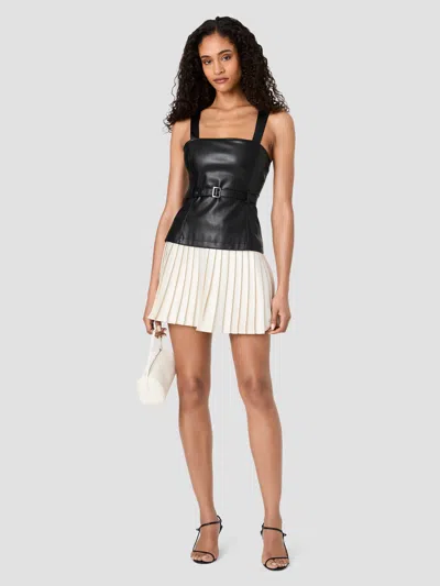 French Connection Dessa Faux Leather Combo Mini Dress In Neutral