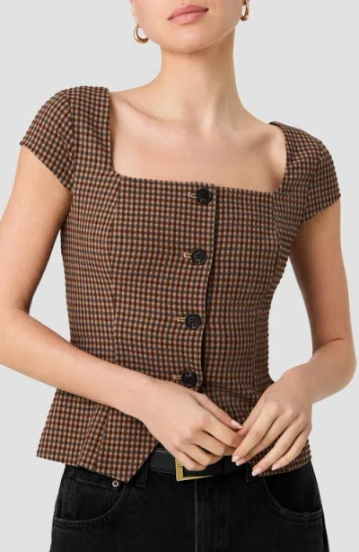 French Connection Diana Textured Gingham Top In Brown