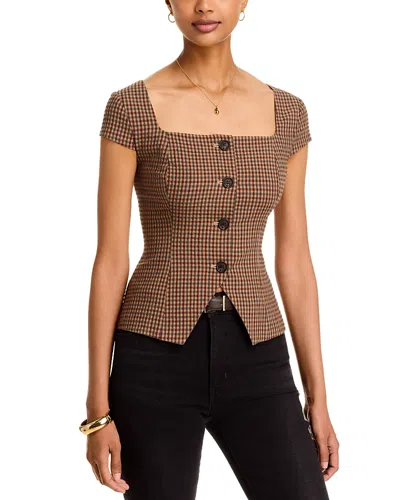 French Connection Diana Textured Square Neck Top In Brown