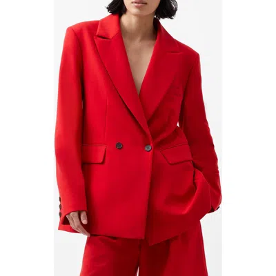 French Connection Double Breasted Peak Lapel Blazer In Mars Red