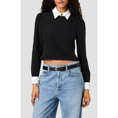French Connection Echo Crepe Collared Long Sleeve Top In Black