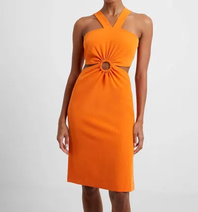 FRENCH CONNECTION ECHO RECYCLED CREPE HALTER RING DRESS IN MANDARIN ORANGE