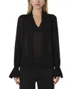 French Connection Eden Tie Neck Long Sleeve Blouse In Black