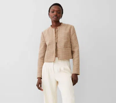 FRENCH CONNECTION EFFIE BOUCLE COLLARLESS BLAZER IN CAMEL - CLASSIC CREAM