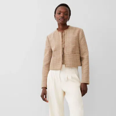 French Connection Effie Boucle Collarless Blazer In Camel In Multi