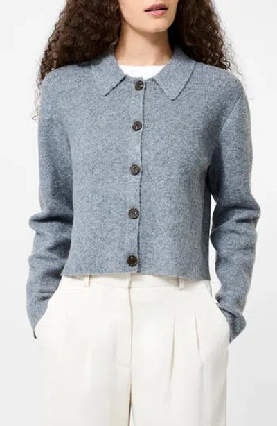 French Connection Ellie Collared Crop Cardigan In Blue
