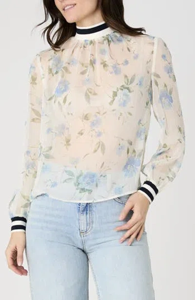 French Connection Eloise Long Sleeve Chiffon Top In Blue Floral Multi