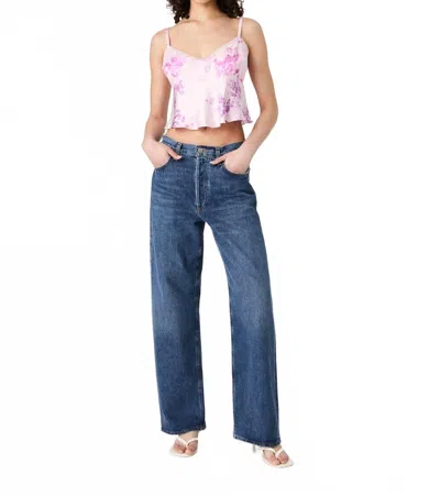 French Connection Elyria Satin Babydoll Top In Sweet Pink Multi