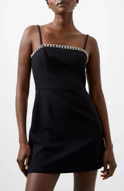 French Connection Embellished Neck Minidress In Blackout