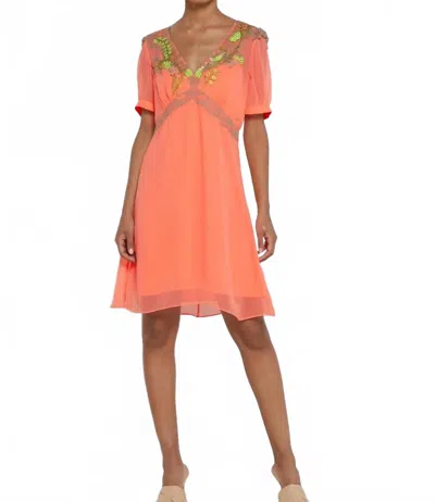 French Connection Embroidered Chiffon Dress In Coral In Orange